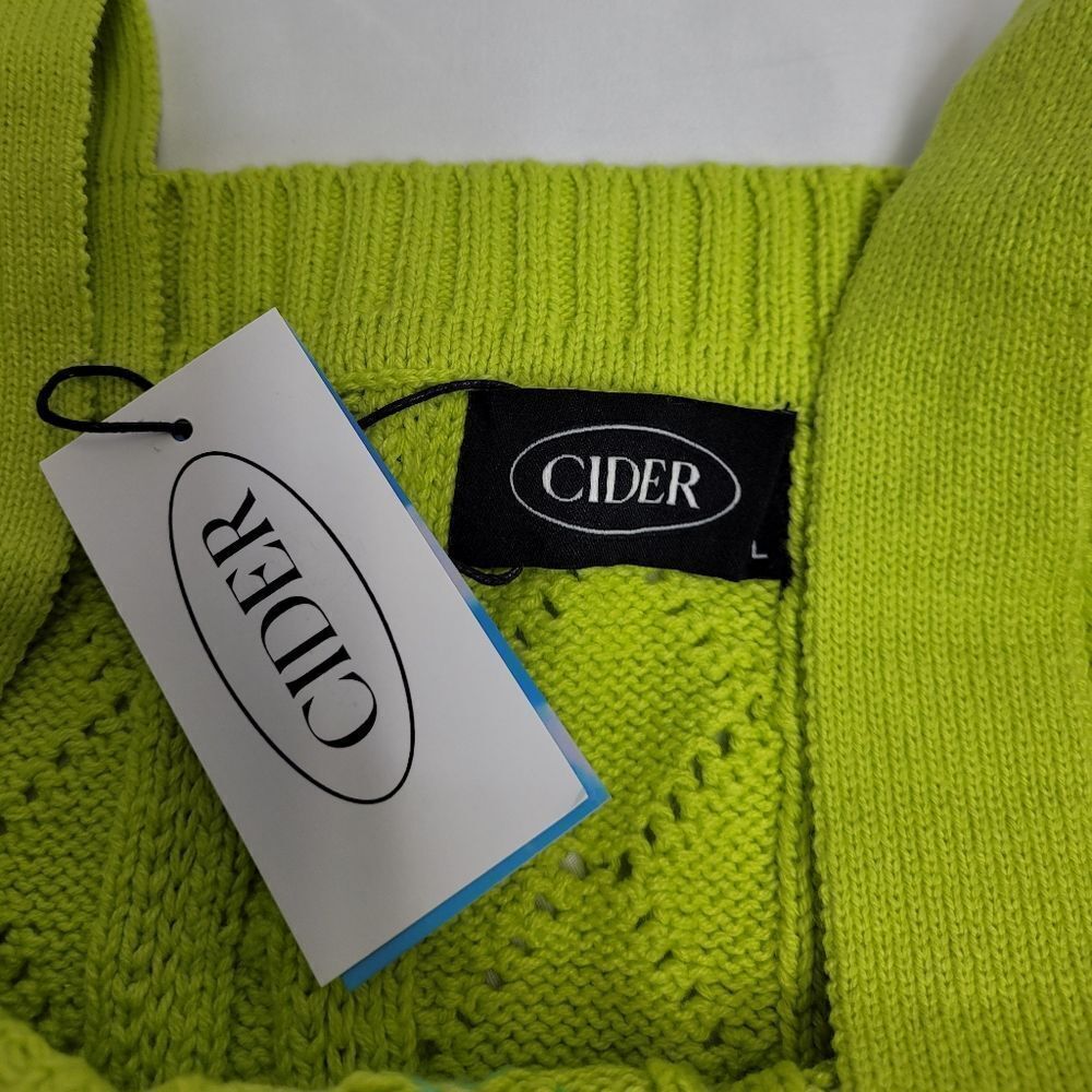 New Cider Lime Green Floral Embroidery Knit Sweater Cropped Tank Top M — image 5 of 8